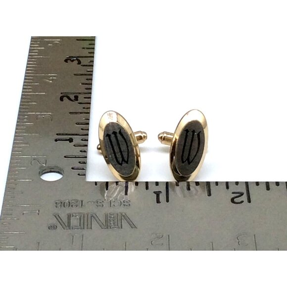 Gold-Tone Oval Monogrammed "W" Cufflinks For Men - Picture 3 of 4